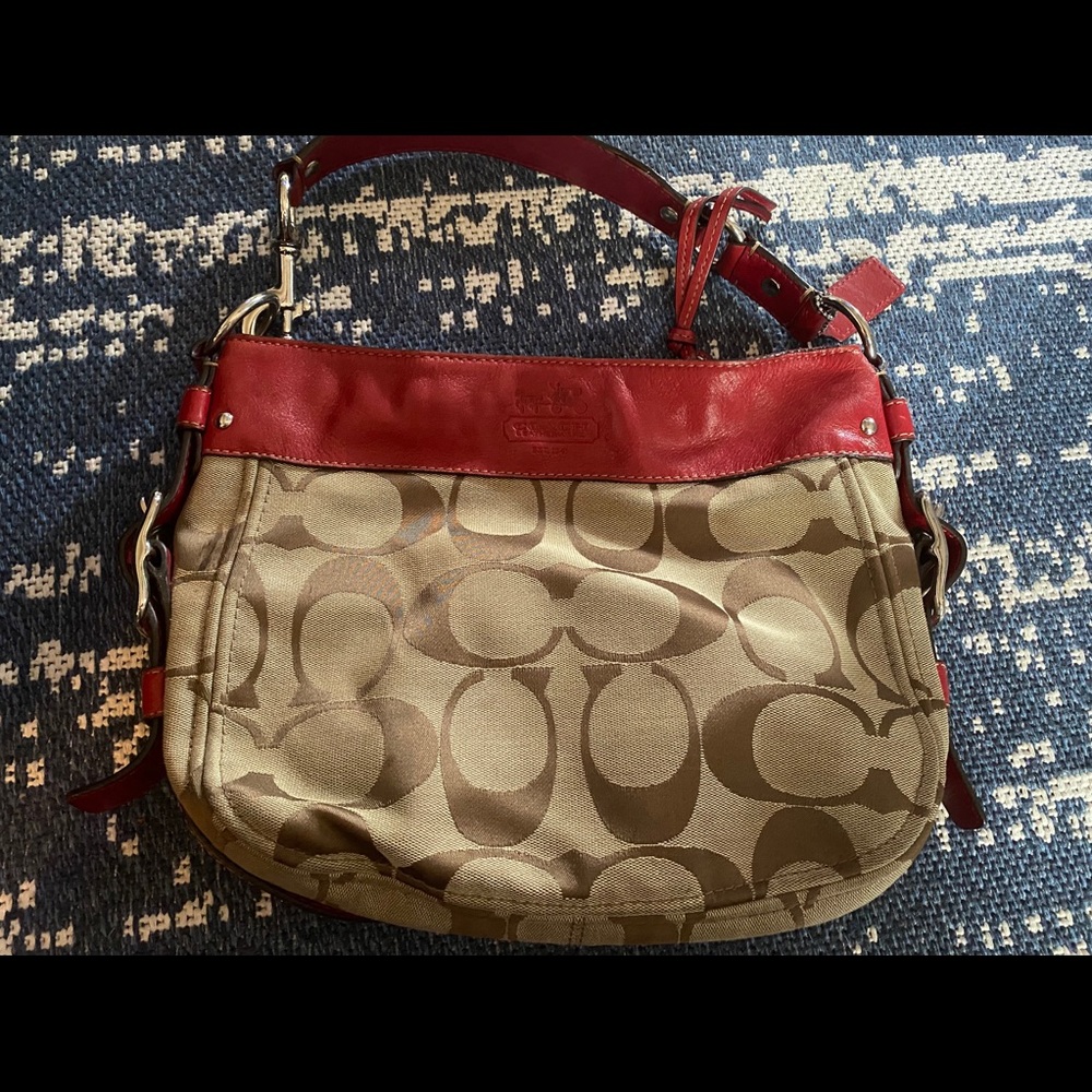 Coach signature purse with leather trim